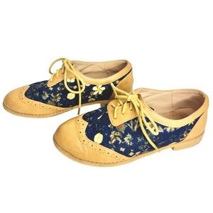Dolce Nome Floral Lace Up Oxfords Wingtips Retro Vintage Style Size 36